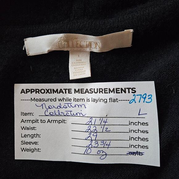 Nordstrom Collection Womens Black Open Front Cashmere Cardigan Large Classic Fit - Picture 12 of 12